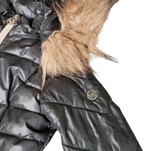 Micheal Micheal Kors Big Girls Stadium Length Belted Puffer coat fuzzy hood 5/6 - Picture 4 of 6